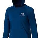 Bassdash Youth UPF50+ Performance T Shirt with Hood Long Sleeve Fishing Hiking Sun Shirt FS03Y (Blue, S)