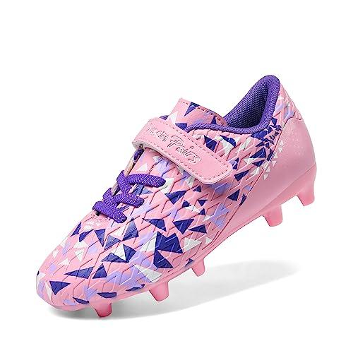 DREAM PAIRS Boys Girls Soccer Cleats Kids Football Shoes for Little/Big Kid,Size 5 Big Kid,Pink/Purple