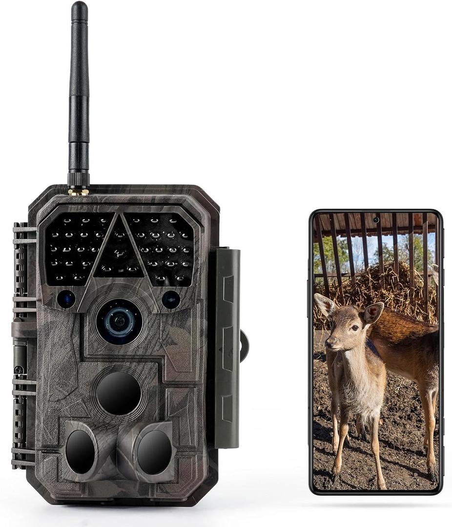 Meidase P100 WiFi Trail Camera (Non-Cellular), Bluetooth, 64MP 1296p HD Video, 0.1s Fast Trigger, 100ft No-Glow Night Vision, Motion Activated, IP66 Waterproof, Hunting, Wildlife & Yard Game Camera