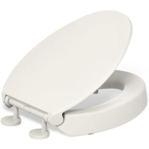 KOHLER Hyten Elevated Quiet-Close Elongated Toilet Seat, Biscuit, 3" Raised Seating Surface, Grip-Tight Installation Hardware
