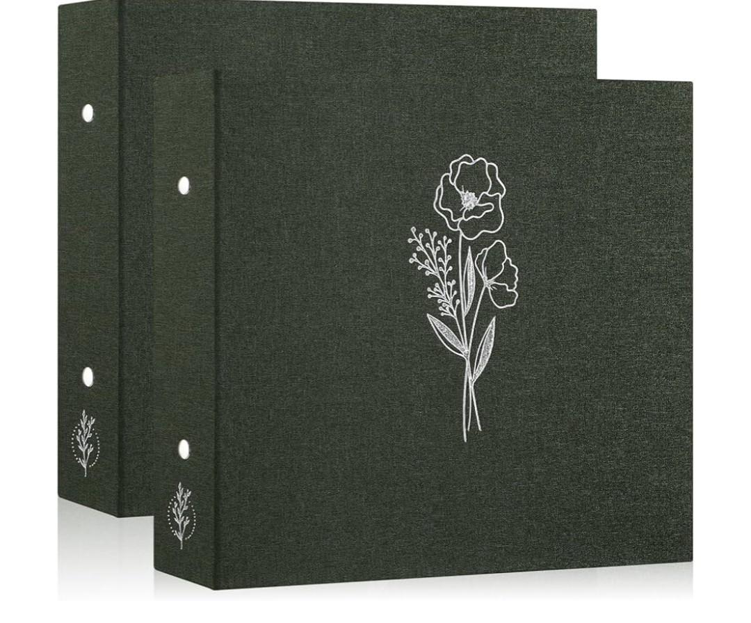 Lanpn Scrapbook Photo Album 12x12 2 Packs, Linen Cover Archival Acid Free Top Load 3 Ring Binder Folder Photo Book 12 x 12 with 30 Plastic Sleeves 60 Pages Green