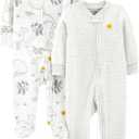 Simple Joys by Carter's unisex-baby 2-way Zip Thermal Footed Sleep and Play, Pack of 2 (6-9 Months)