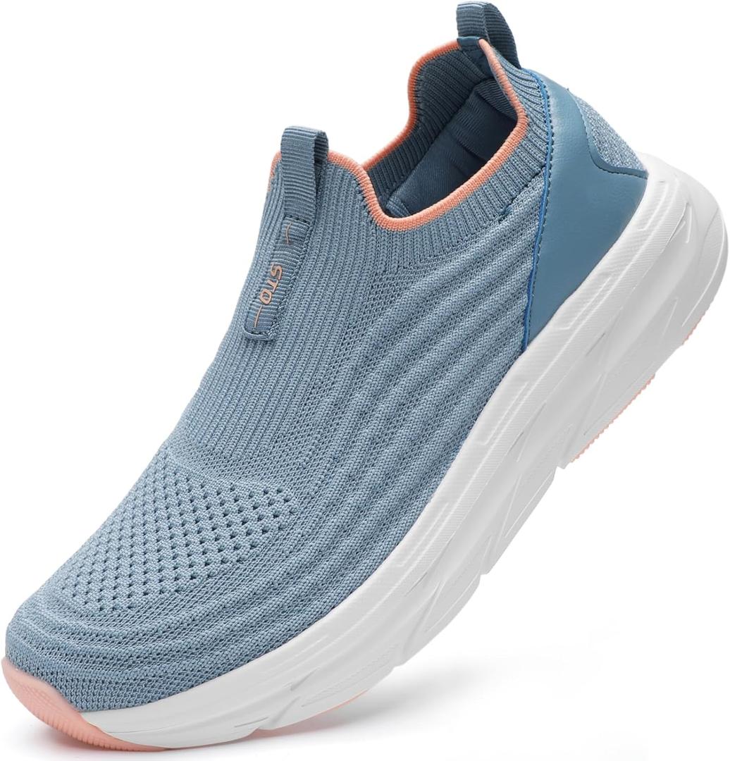 STQ Womens Walking Shoes Slip On Mesh Tennis Sneakers Lightweight Comfortable Casual Gym Shoes with Arch Support Denim Blue US 9