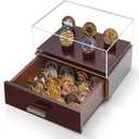 Challenge Coin Display Case, Military Coin Collection Holder with Wooden Coin Box, Drawers, and Clear Acrylic Lid  Gifts for Coins Collectors (5 Pillars)