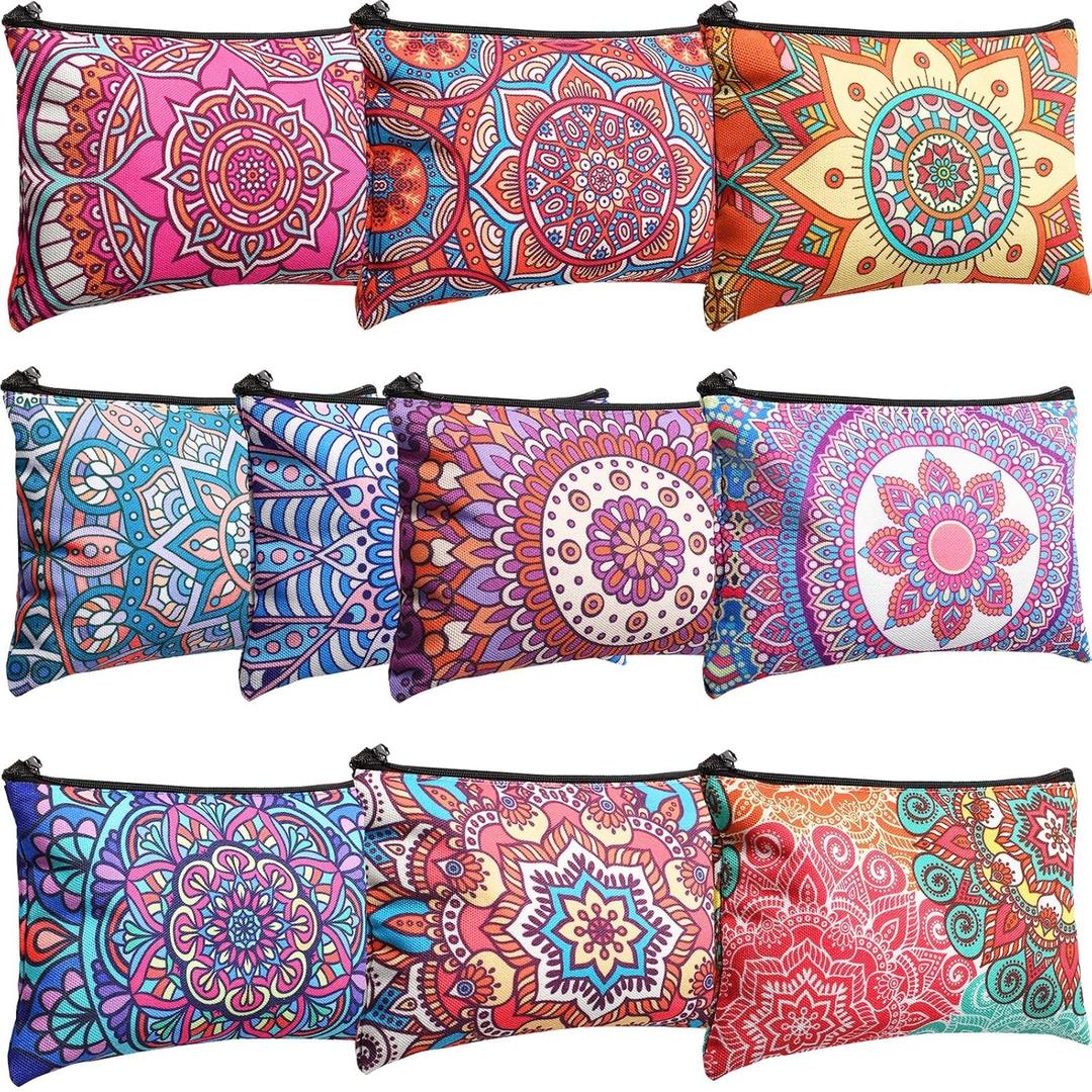 Eccliy 20 Pcs Mandala Makeup Bag Mandala Cosmetic Bag Canvas Gifts Mandala Accessories for Girls Toiletry Pouch with Zipper for Women Party, 8 x 5 Inch