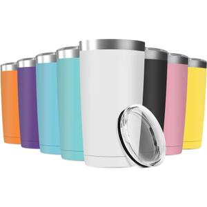 8 Pack 20oz Tumbler Vacuum Insulated Travel Mug with Lids, Stainless Steel Double Wall Bulk Cup for Home, Office, Outdoor Suitable for Vehicle Cup Holders