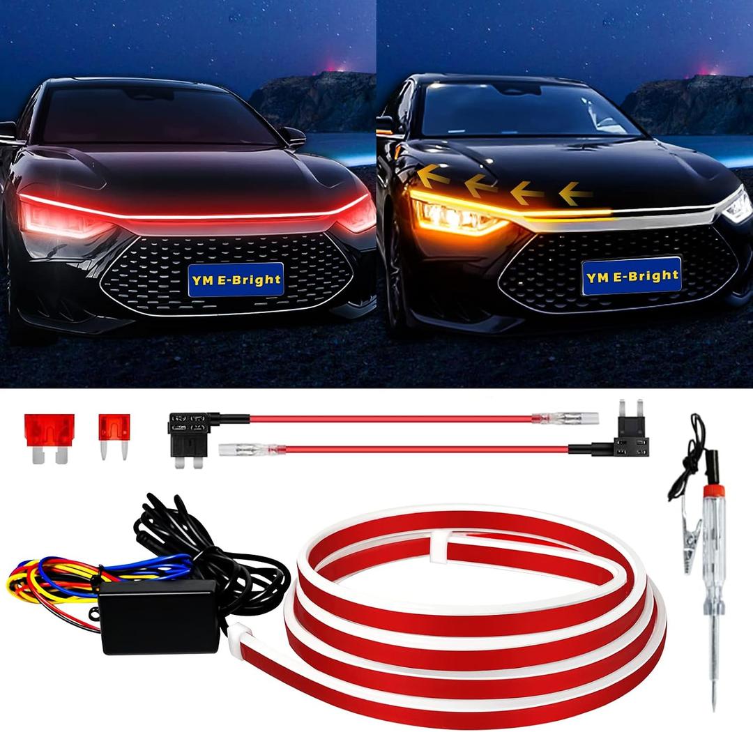 Sequential Turn Signal Led Light Strip Dynamic Scan Start Up Hood Lights Flexible DRL Daytime Running Light for Car,Truck,SUV,Dual Color Red Amber Flowing Switchback 12V 70inch /1.8M (1Set)
