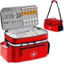 Medicine Organizer and Storage Bag Empty, Family First Aid Box, Pill Bottle Organizer Bag for Emergency Medication, Supplements or Medical Kits, Zippered Medicine Bag for Home and Travel (Red)