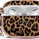 Maxjoy for Cute Airpods Pro 2 case with Safety Lock,Compatible Airpods Pro Case 2nd/1st Gen,for Leopard Print AirPods Case Cover for Women Girly with Keychain-Gold