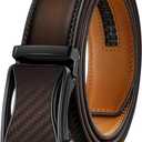 BULLIANT Mens Ratchet Belt,Leather Adjustable Slide Belt For Gift Mens Dress Casual 1 3/8",Size Adjustable (Brown)