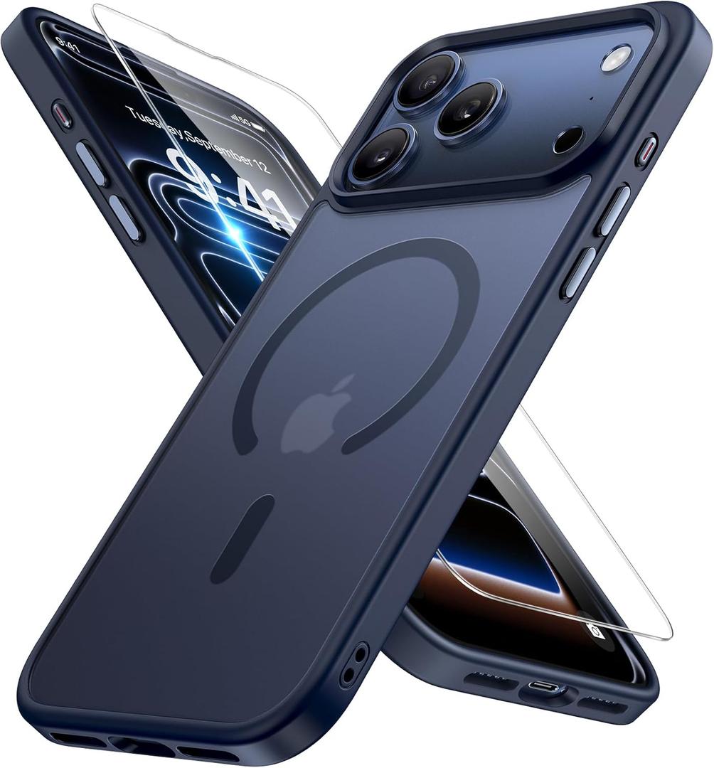 Miracase Magnetic for iPhone 17 Pro Case 6.3" with Screen Protector, [Compatible with MagSafe] Military-Grade Protection, Anti-Fingerprint, Slim Thin Phone Case for 17 Pro Cover, Dark Blue