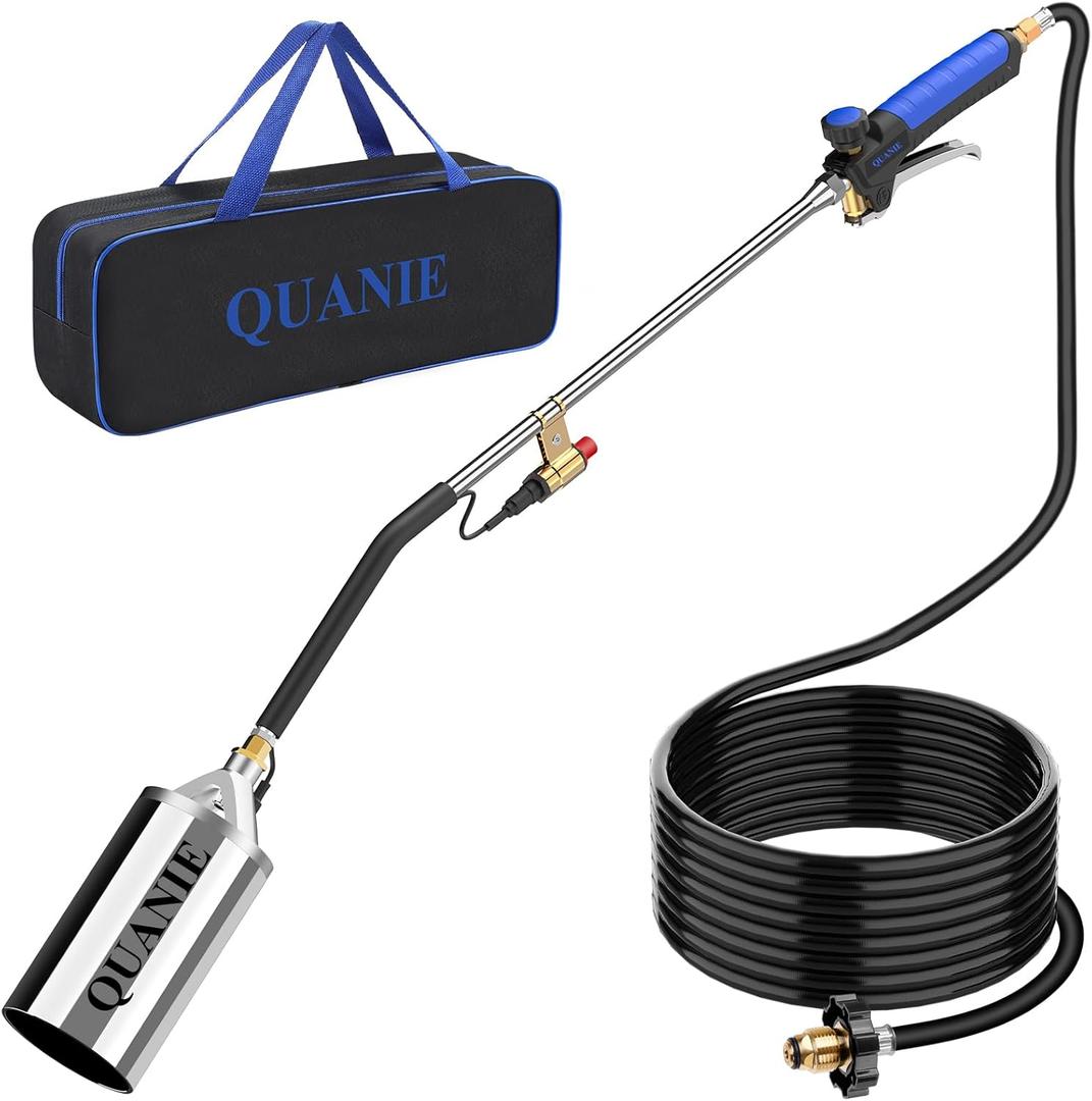 Propane Torch Weed Burner Kit, 1,800,000 BTU High Output with Storage Bag, Heavy Duty Self Igniter Blow Torch with Turbo Trigger and 10FT Hose, Flamethrower for Weeding, Roofing, Melting