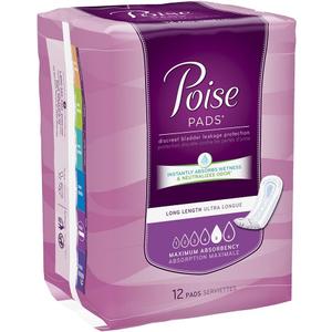 Poise Maximum Absorbency Pads, Long, 12 Count