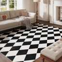 5x7 Washable Checkered Rugs for Bedroom, Black and White Area Rug for Living Room, Geometric Faux Wool Carpet for Kids, Girls, Boys Playroom, Dorm, Nursery, Dining Room, Kitchen, Non Slip,