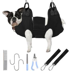 PatiencET Dog Grooming Hammock for Small Dogs Pet Hammock for Nail Trimming Dog Sling for Nail Clipping Dog Hanging Harness (Black S)