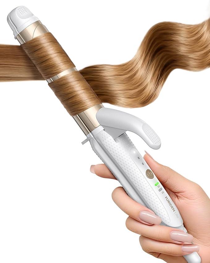 FURIDEN Lite DualVoltage Curling Iron: 110V240V 1 Inch Ceramic Barrel 2in1 Curling Iron for Chin to Shoulder Length Hair  Europe Travel for Tight Curls with Clamp