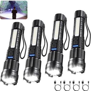 4Pack Rechargeable Flashlights, 7Mode Flashlights High Lumens, Super Bright LED Flashlight, Adjustable Tactical Flash Light, High Powered Flash Light, Handheld Flashlight for Home Emergency Camping