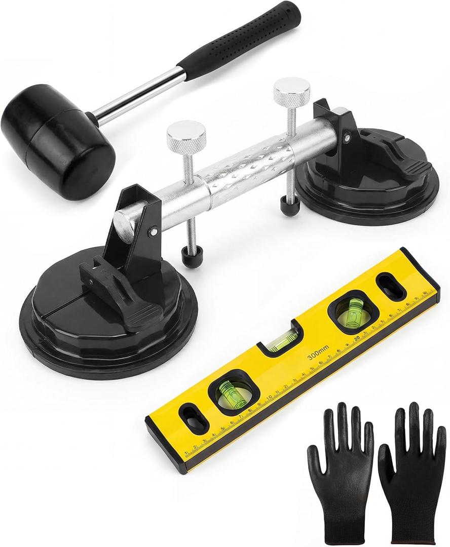 4PCS Floor Gap Repair Tool, Adjustable Seam Setter Tool with Vacuum Suction Cup Rubber Mallet Aluminum Alloy Leveling Tool for Marble Glass (not for Rough or Uneven Surfaces)