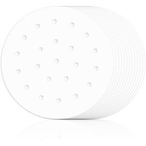 100 Pcs Air Fryer Parchment Paper, 8 Inch Steamer Liners Perforated Round Air Fryer Sheet Filter Liners Dumpling Steam Paper Perforated Bamboo Steamer Liner for Airfryer, Bamboo Steaming Basket