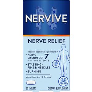 Nervive Nerve Relief, Occasional Nerve Discomfort II, Nerve Relief, Starts Working in 7 Days, Stabbing, Burning, Alpha Lipoic Acid, B Vitamins, Turmeric, Ginger, Nervive Supplement, 30 Tablets, BB 10/2026