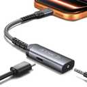 JSAUX USB C Headphone Adapter and Charger, 2-in-1 Type to 3.5mm Audio with PD 60W Fast Charging for iPhone 16 Pro/16 Pro Max/16/16 Plus/15 Pro Max/15 Pro,Samsung S24/S24+/S23/S22/S21,iPad Pro-Red (Grey)