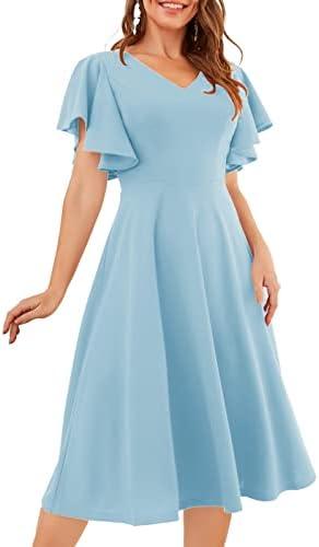 Bridesmay Women's Formal Wedding Guest Dress for Women 2026 Short Sleeve Fit and Flare Tea Party Dresses XXL