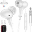 Wired Earbuds Noise Canceling for Chromebook PC School, 3.5mm Headphones Ear Buds Wired with Mic Magnet Stereo Plug in Earphones Cord for Galaxy A25 A15 A12 A03s S10 Moto Switch Laptop Computer, White