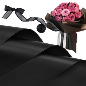 20 Sheets Black Flower Wrapping Paper, Waterproof Floral Wrap Solid Bouquet Wrapping Paper Florist Supplies (22.8 x 22.8 inch)