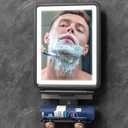 Widitn Heated Shower Mirror Fogless for Shaving, 3 Color Dimmable Lights Shower Mirror Fogless, Rechargeable Anti-Fog Shaving Mirror with Razor Holder, Storage Tray, Squeegee (Black)