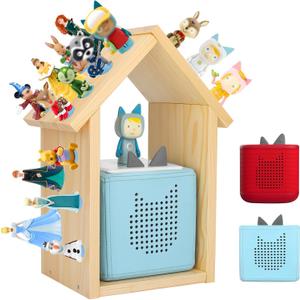 Taladad for TonieBox 2/1 Tonies Storage with 35Pcs Adhesive Metal Plate for Tonie Box Figures Characters Shelf Magnetic Wooden Shelf
