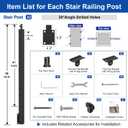 BLIKA 2 Pack 42" Side Mount Stair Cable Railing Post for 25-35 Degrees Stair, Stainless Steel, Right Side Fascia Mount Stair Railing Post for Cable Railing Kit, Black Powder Coated Side Mount Post