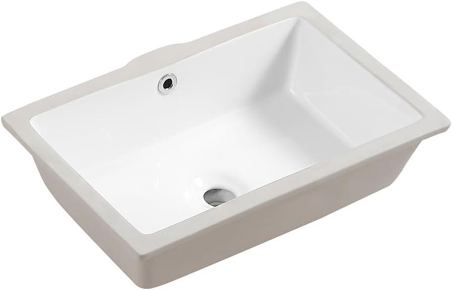 21in Undermount Bathroom Sink Rectangular, 18.5" x 11.8" (internal) Vessel Sink Rectrangle Undermount Bathroom Sink White Ceramic Lavatory Vanity Vessel Sink with Overflow