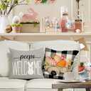 RABUSOFA Easter Pillow Covers 18x18 Inch Set of 4,Easter Decorations for Home Outdoor Decor Waterproof Buffalo Plaid Rabbit Gray Peeps Eggs Bunny Truck Spring Cushion Case for Sofa Couch