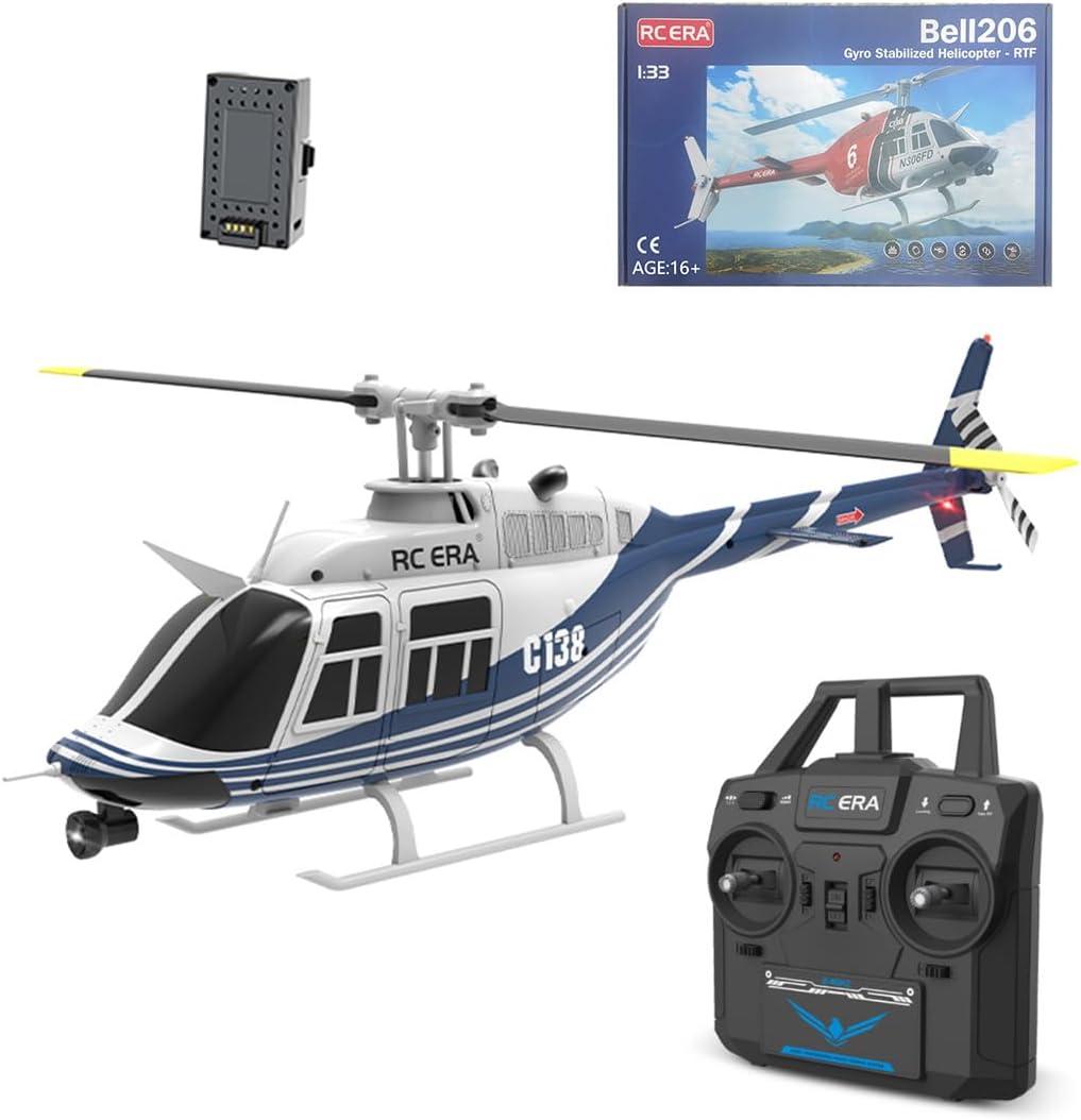 C138 Remote Controlled Helicopter with 6-Axis Gyro, Bell 206 RC Heli Single Rotor 6CH Altitude Hovering/Optical Flow Localization RC Helicopter for Adults Beginners, 1 Battery