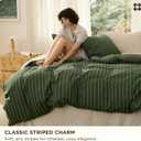 Bedsure Striped Duvet Cover Queen Size, 100% Washed Cotton PureWoven Duvet Cover Linen Like Textured, Classic Striped Pattern Enhances Bedroom Comfort and Style, Stripes Olive Green, 90"x90"