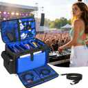 Large DJ Cable Bag with 16" Laptop Compartment & Mic Pockets, Professional DJ Equipment & Accessories Organizer Bag with 7 Adjustable Dividers, DJ Gig Bags for Musicians, Travel, Hard Bottom, Blue