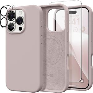 GONEZ Magnetic for iPhone 16 Pro Max Case, Compatible with MagSafe, Liquid Silicone Case, with Screen Protector + Camera Protector, Full Body Protective Shockproof Phone Cover 6.9", Light Taro