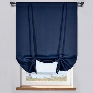 DONREN Navy Blue Tie Up Roman Curtain,Rod Pocket Energy Efficient Small Window Shades Adjustable Balloon Valance for Home Decoration, 1 Piece, 34" Wide x 63" Long