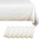 Eleclassi White and Gold Dot 6 Pack Premium Disposable Plastic Tablecloth 54 x 108 in - Polka Dot Plastic Table Cloth Disposable Tablecloth for Rectangle Table up to 8 Feet