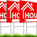 3X Double Sided 12x16 Open House Sign for Real Estate Agent Supplies for Sale Plastic Signs with H Wire Stakes - Realtor Supplies for Sent Houses for Sale Yard Sign - Moving Sale Directional Signs Kit
