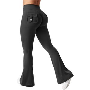YEOREO Flare Leggings with Pockets for Women Brittany Leggings Workout Leggings for Women Butt Lifting Gym Yoga Leggings (Large, Black)