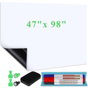White Board Sticker Adhesive Backing, 47" x 98" Magnetic Dry Erase Board Contact Paper Stick on Wall, Whiteboard Sheet for Teacher Kids Classroom, Include Markers, Eraser with Magnet
