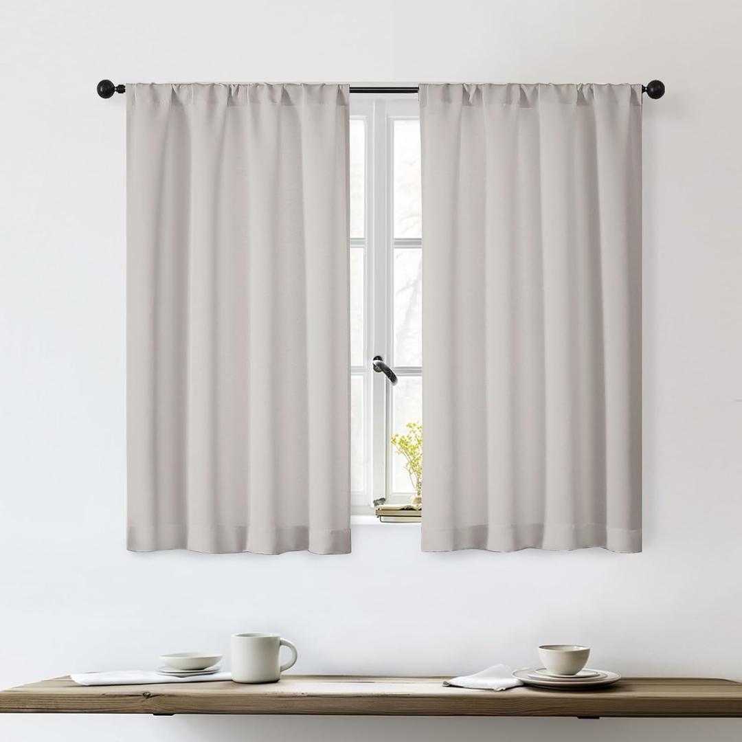 OWENIE Sally Short Blackout Curtains for Bedroom Living Room 45 Inch Length 2 Panels Set, Solid Energy Saving Insulated Bathroom Window Treatment Curtains Drapes, W40 x L45, Natural