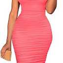BEAGIMEG Women's Sexy Tank Top Bodycon Ruched Sleeveless Basic Midi Party Dress Size XL