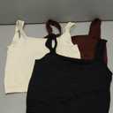 OLCHEE Women's 3 Pack Crop Tank Tops - Seamless Ribbed Sleeveless Square Neck Yoga Gym Shirts, Black Brown Beige Medium
