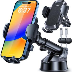 [2025 Upgrade 80LB+ Strong Suction]YRU Car Phone Holder Mount,[Bumpy Road Stable]Dashboard Cell Phone Holder for Car Air Vent Windshield Phone Stand for iPhone 16 15 14 13 Pro Max Samsung Truck, Black