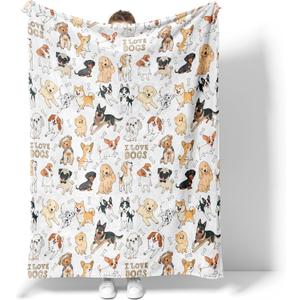 Throw Blanket, Soft Flannel Throw Blanket for Couch, Bed, Travel, Living Room & Home Decor, Cozy Lightweight Warm Fluffy Fuzzy Blankets for Adults Women Girls (5040 Inch, I Love Dogs)
