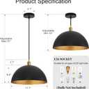 Eustace 17.7" Large Industrial Pendant lamp, Vintage Pendant Light,Black and Gold Finish Dome Pendant Lighting Fixture, Eu6169
