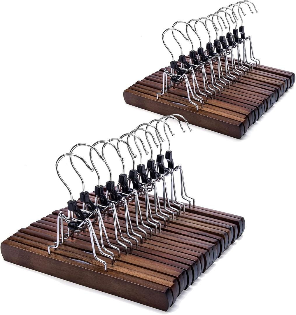 Nature Smile Wooden Pants Hangers Non Slip Smooth Finish Solid Wood Clamp Skirt Hanger Hair Extension Hangers with 360 Swivel Hook (20Pcs, Retro)