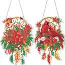 Saillong 2 Pcs Christmas Diamond Art Hanging Kits for Adult Cardinal Diamond Painting Ornament Christmas Dream Catcher Hanging Ornament for Home Window Wall Front Door Decorations